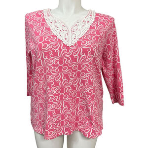 Alfred Dunner Top Size L Pink and White Octopus Pattern